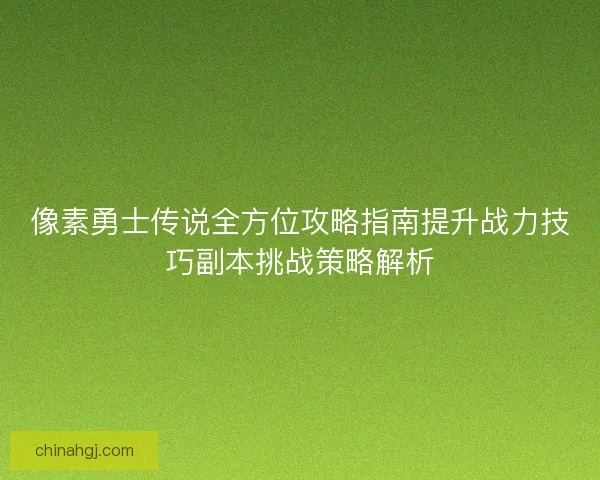 像素勇士传说全方位攻略指南提升战力技巧副本挑战策略解析